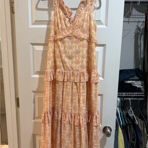 Elegant Floral Midi Dress - Pink and Orange